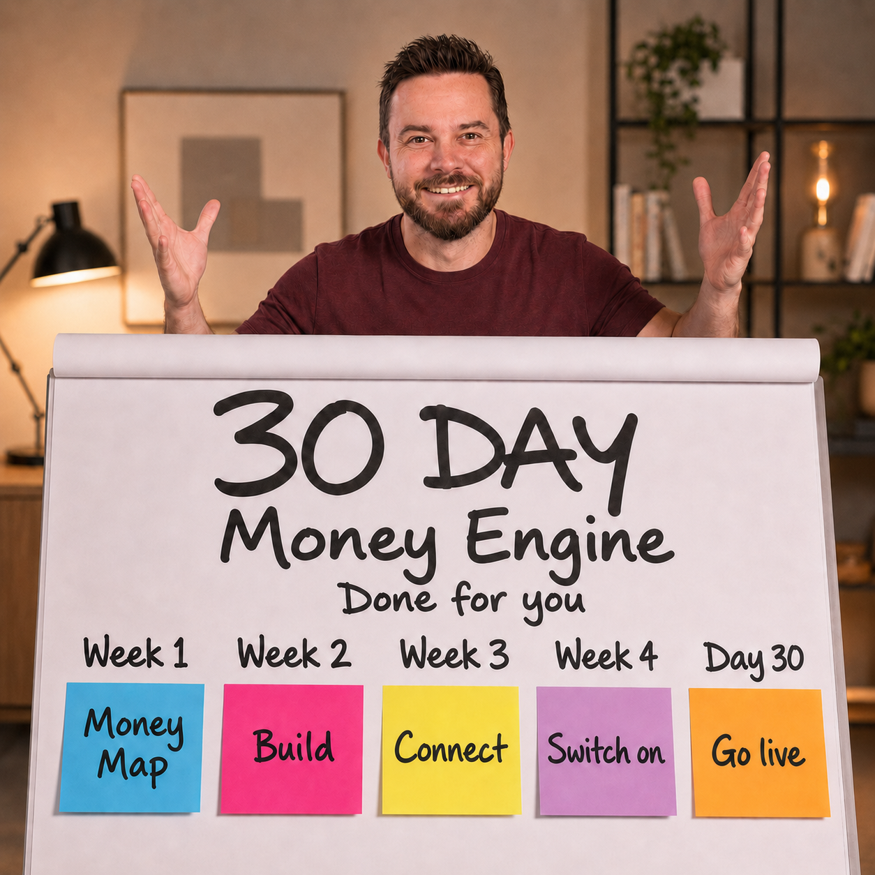 30 Day Money Engine plan showing the parts of an online buying journey