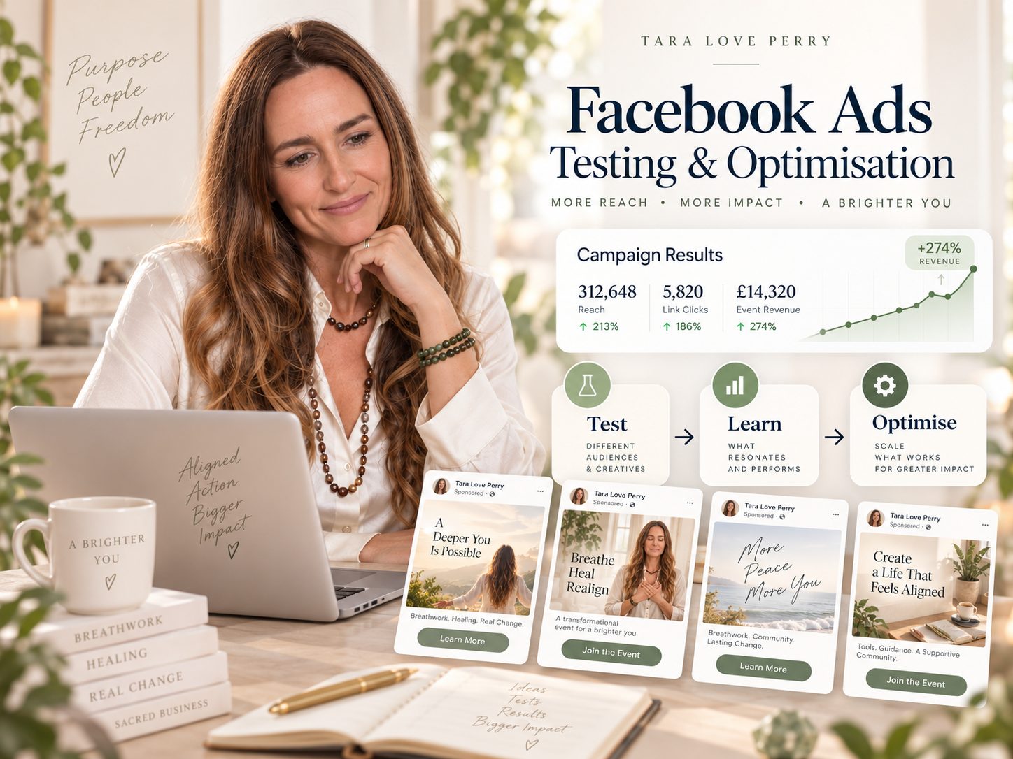Facebook Ads testing and optimisation for Tara Love Perry