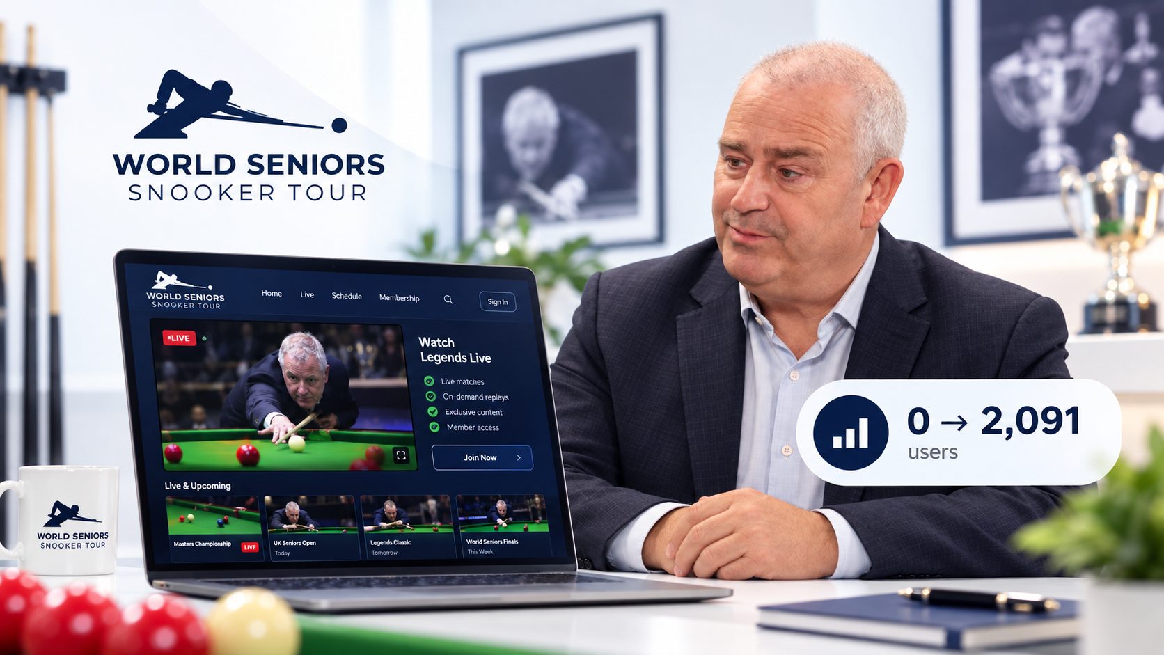 World Seniors Snooker Tour streaming platform and growth to 2,091 users