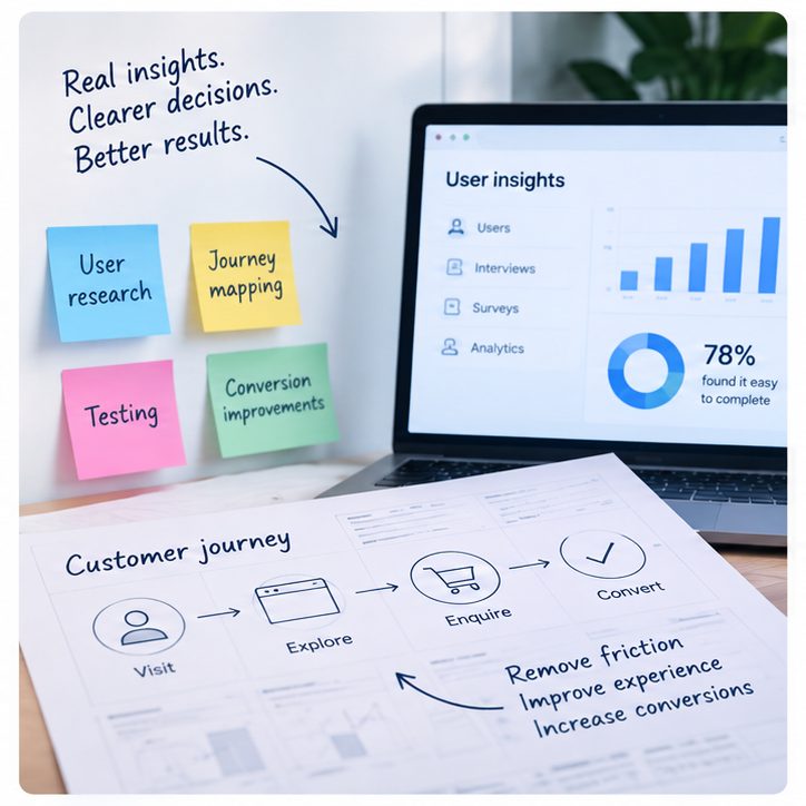 Research, UX and conversion illustration