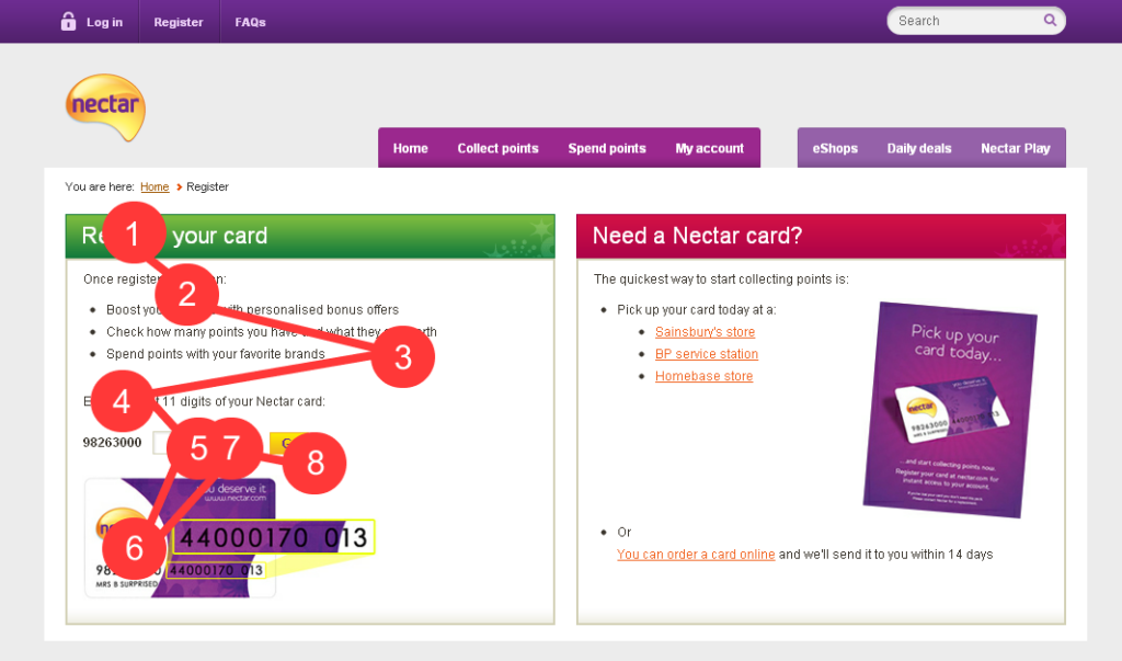 Nectar case study: the original registration flow showing friction points
